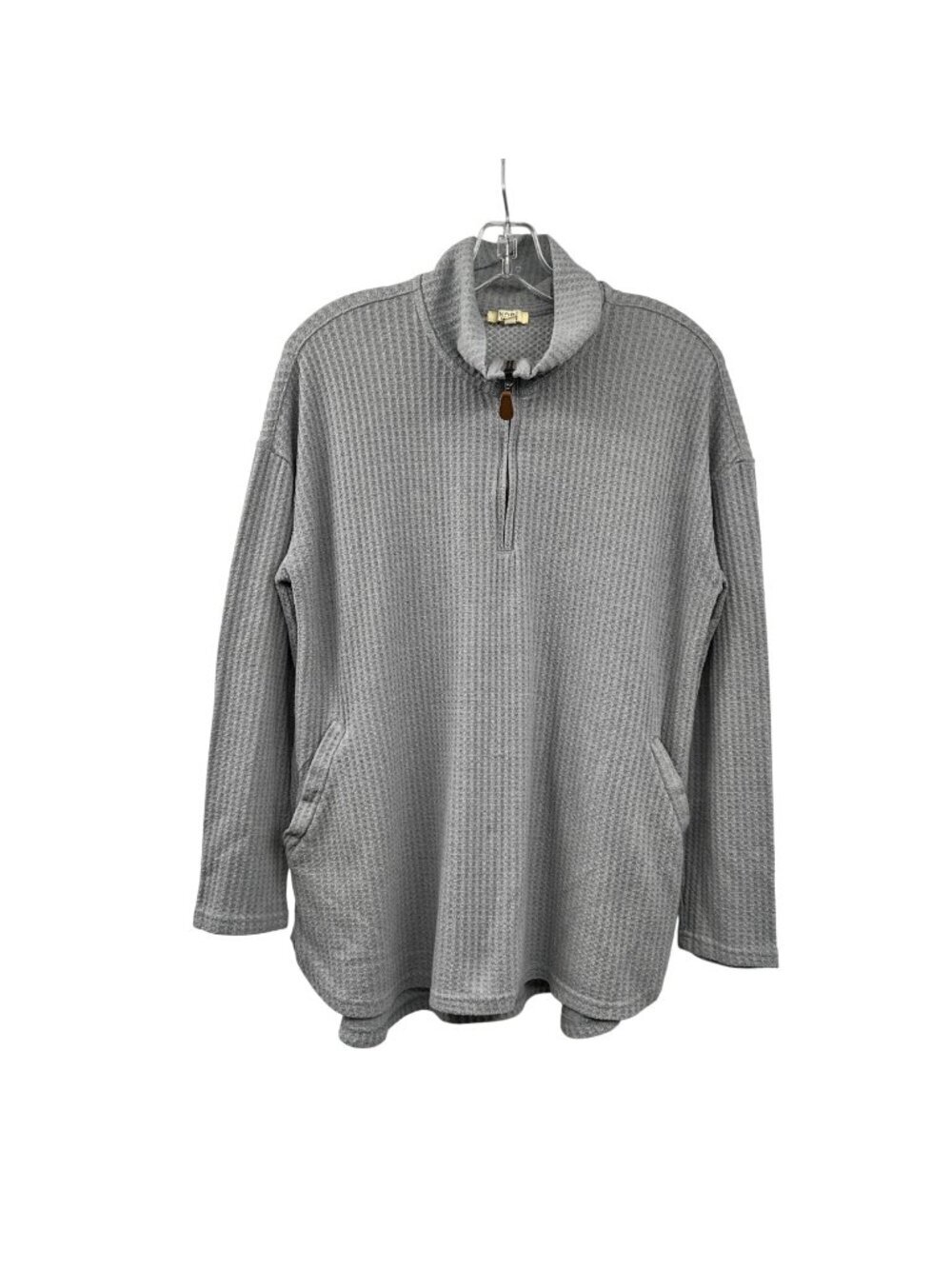 Kori America Womens Waffle Knit 1/4 Zip Pullover Top Collared Gray Pockets Small
